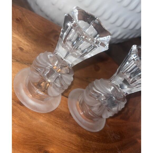 2 Vtg Partylite Candle Holders Swan Crystal Glass Pair Set Lot Hollywood Regency - Picture 9 of 9